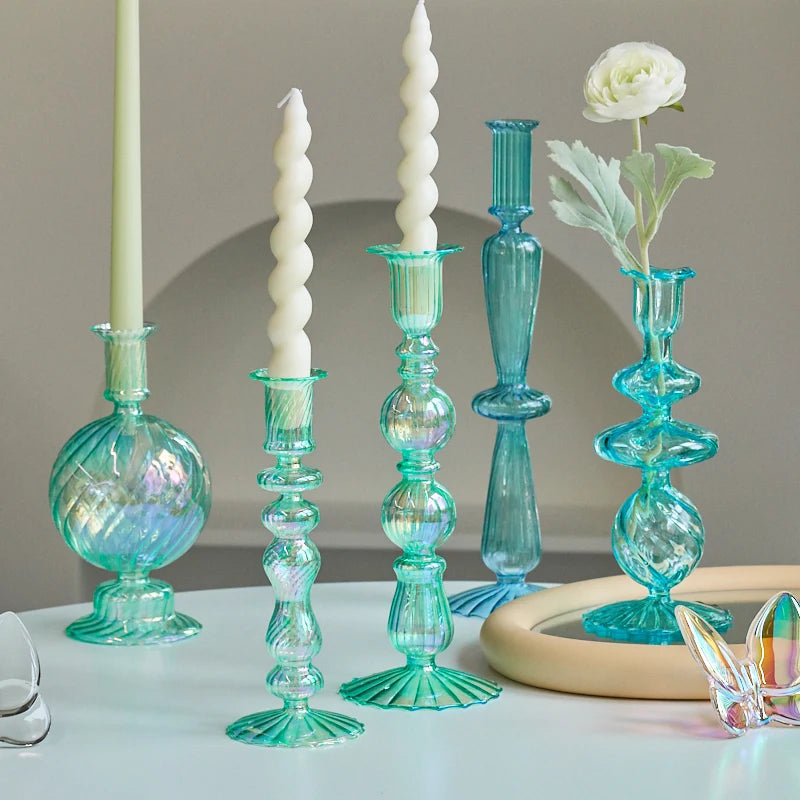 bougeoirs coniques en verre pour décoration intérieure et mariage - vue 1 sur 12