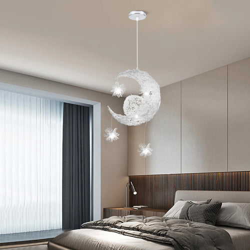 lustre led romantique moderne en forme de lune et étoile - vue 10 sur 14
