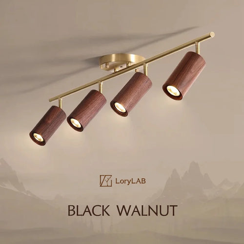 Walnut Wood Brass Spotlight Ceiling Light Fixture, Living Room Light for Dining Room, Kitchen Island, Corridor aisle, bedroom - vue 2 sur 14