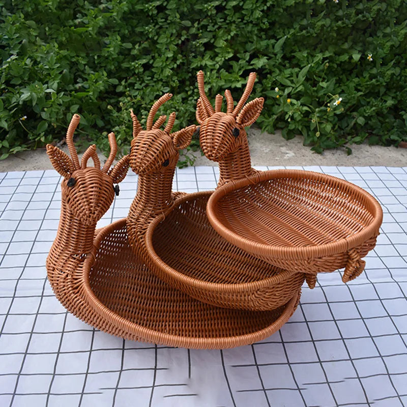 panier de rangement en rotin tissé style animal fait main - vue 4 sur 29