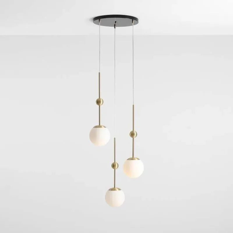 lustre en verre doré design créatif trois têtes éclairage moderne - vue 9 sur 9