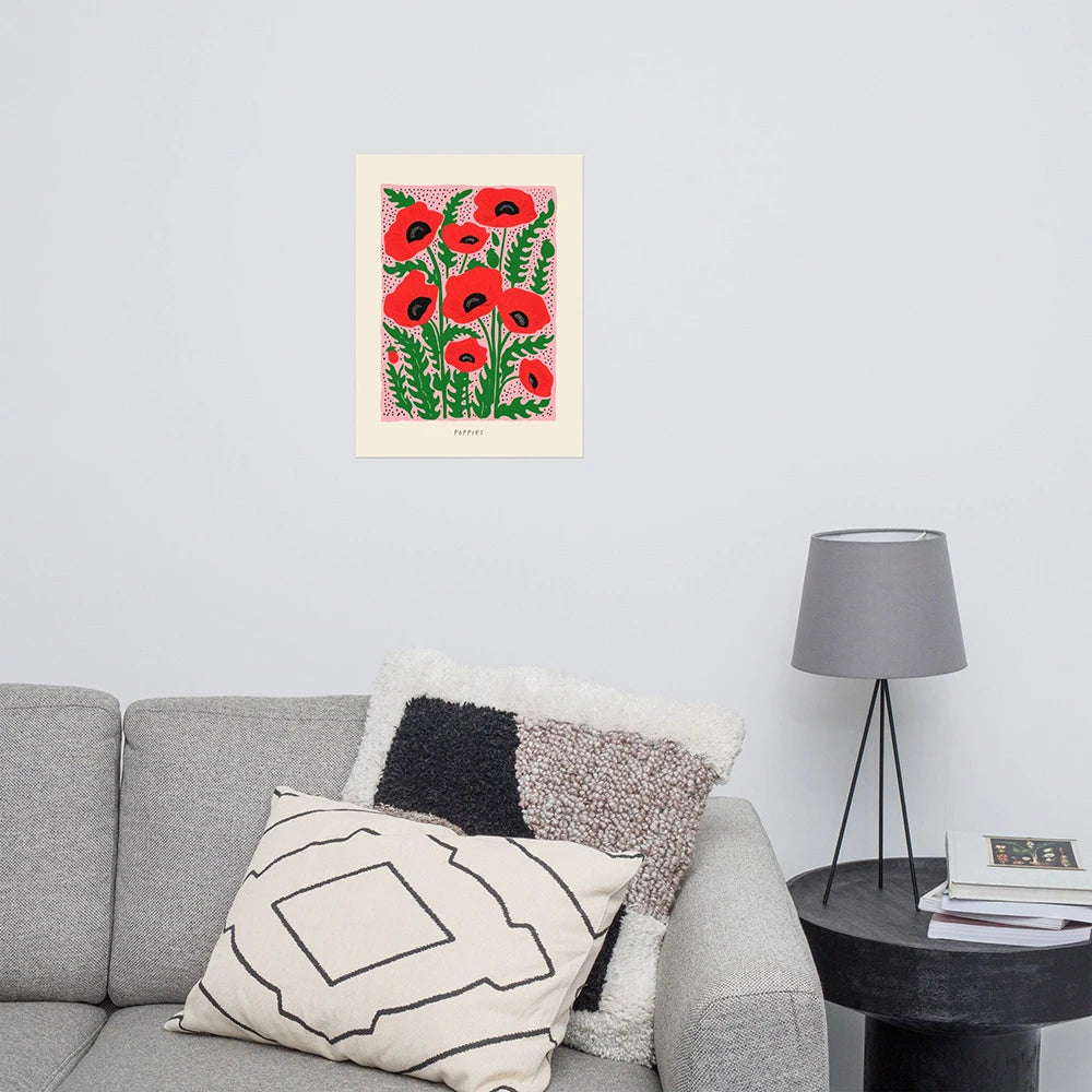 bouquet de fleurs coquelicot art mural abstrait décoration florale - vue 3 sur 7