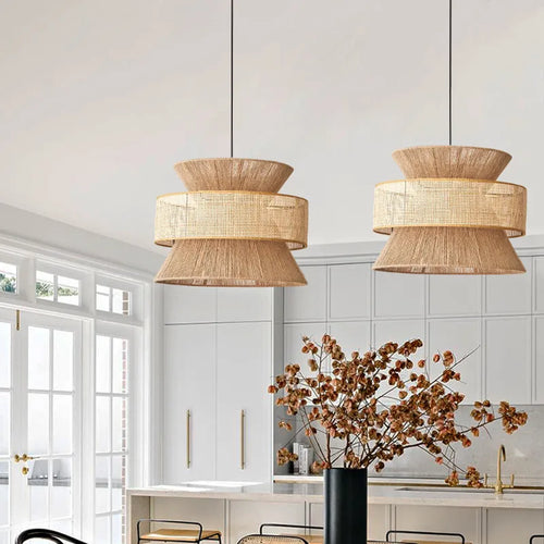 Suspension Sabi Wabi style chinois en rotin cannage - vue 2 sur 24