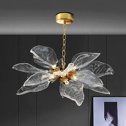 lustre moderne en verre de résine en forme de feuille pour intérieur - vue 2 sur 9