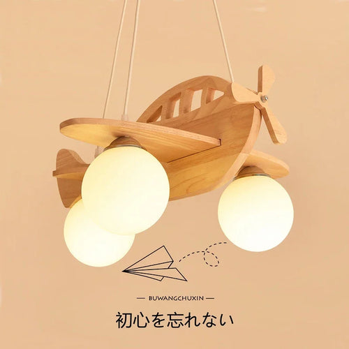 lustre en bois avion pour chambre d'enfant à led - vue 5 sur 7
