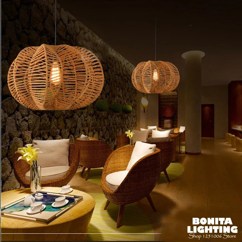 suspension rétro en corde de chanvre design américain pour restaurants - vue 3 sur 3