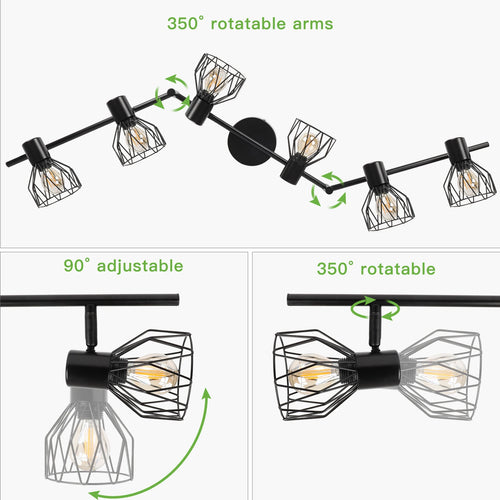 Plafonnier LED 6 voies rotatif - Lumières noires/blanches - Luminaires de plafond - Cage métallique pour plafond E14 - Spot de plafond - vue 3 sur 8