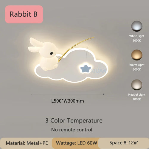 Creative Children's Room Ceiling Lamps Carrot Cloud Rabbit Ceiling Light Nursery Room School Baby Girl Bedroom Chandelier AC220V - vue 16 sur 15