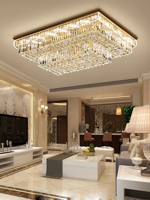 plafonnier led variable en cristal et acier inoxydable pour intérieur moderne - vue 6 sur 12