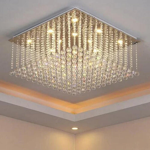 Lustre en cristal carré encastré pour salon de luxe lustres en cristal suspension LED lumière décoration de la maison lampe de ciel - vue 5 sur 6