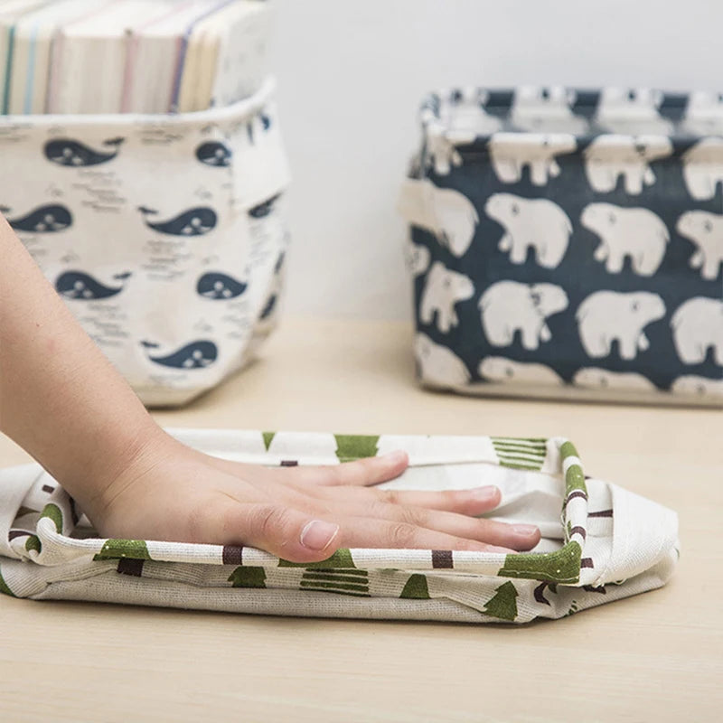 panier de rangement pliable en toile avec poignée coton et lin - vue 7 sur 22