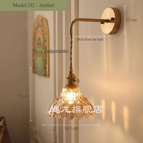 applique murale vintage en verre avec douille en laiton - vue 12 sur 21