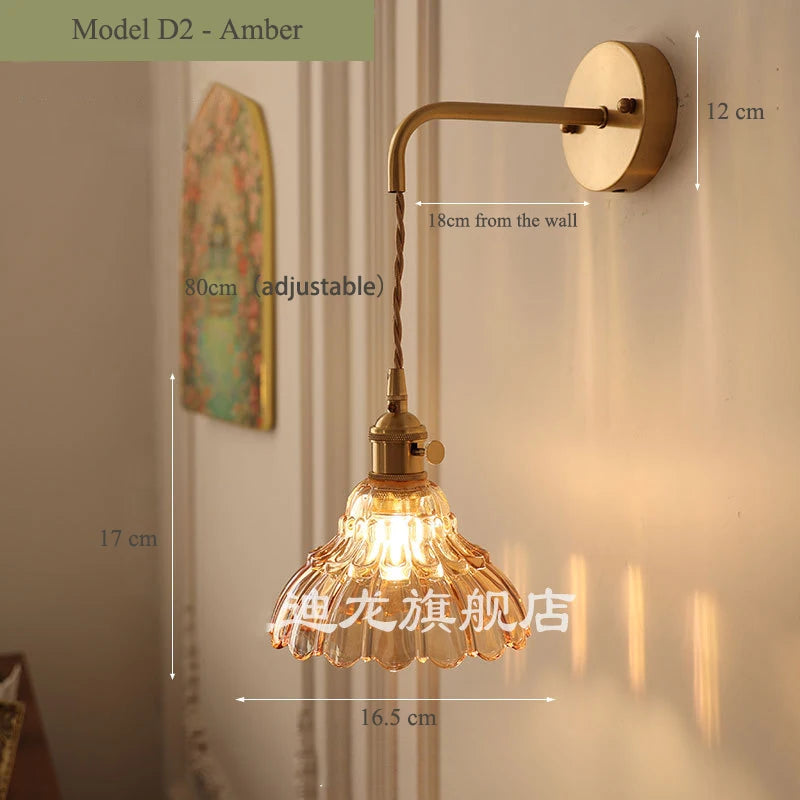 applique murale vintage en verre avec douille en laiton - vue 11 sur 21