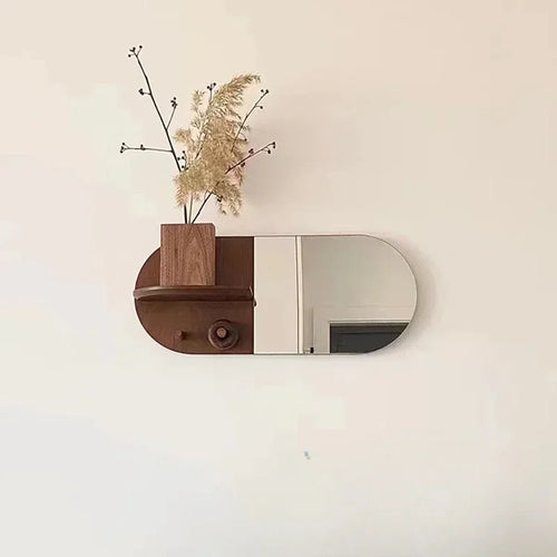 miroir mural en bois ovale design créatif et multifonction - vue 2 sur 7