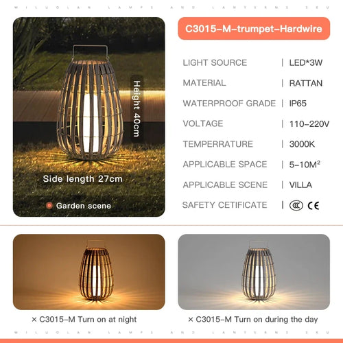 Outdoor Home Garden Solar lights, Rattan IP65 Waterproof Street Lamp Villa Courtyard Landscape Lawn Light For Garden Patio Fence - vue 14 sur 13