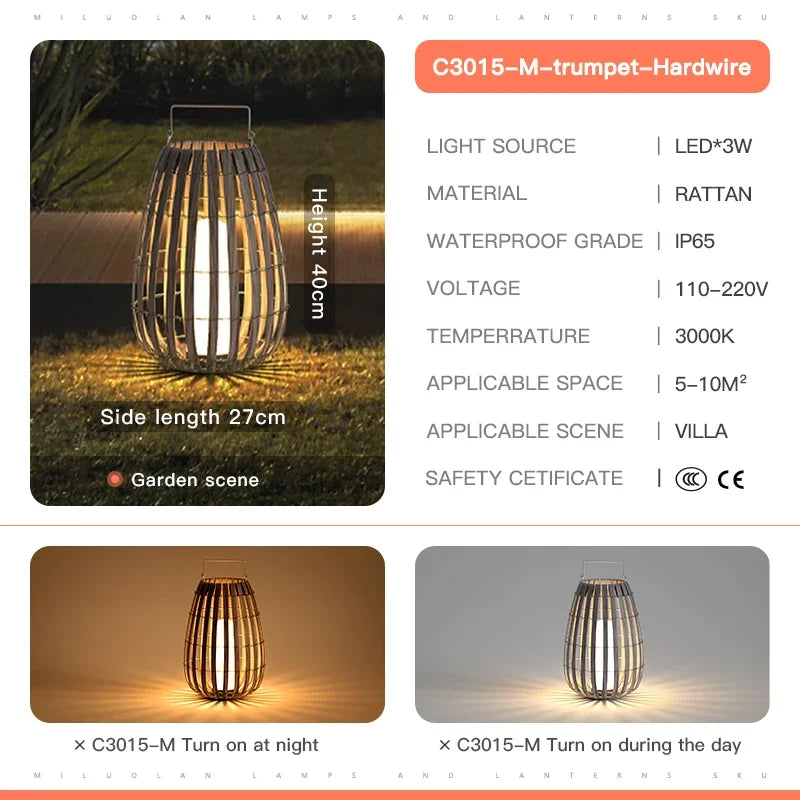 Outdoor Home Garden Solar lights, Rattan IP65 Waterproof Street Lamp Villa Courtyard Landscape Lawn Light For Garden Patio Fence - vue 13 sur 13