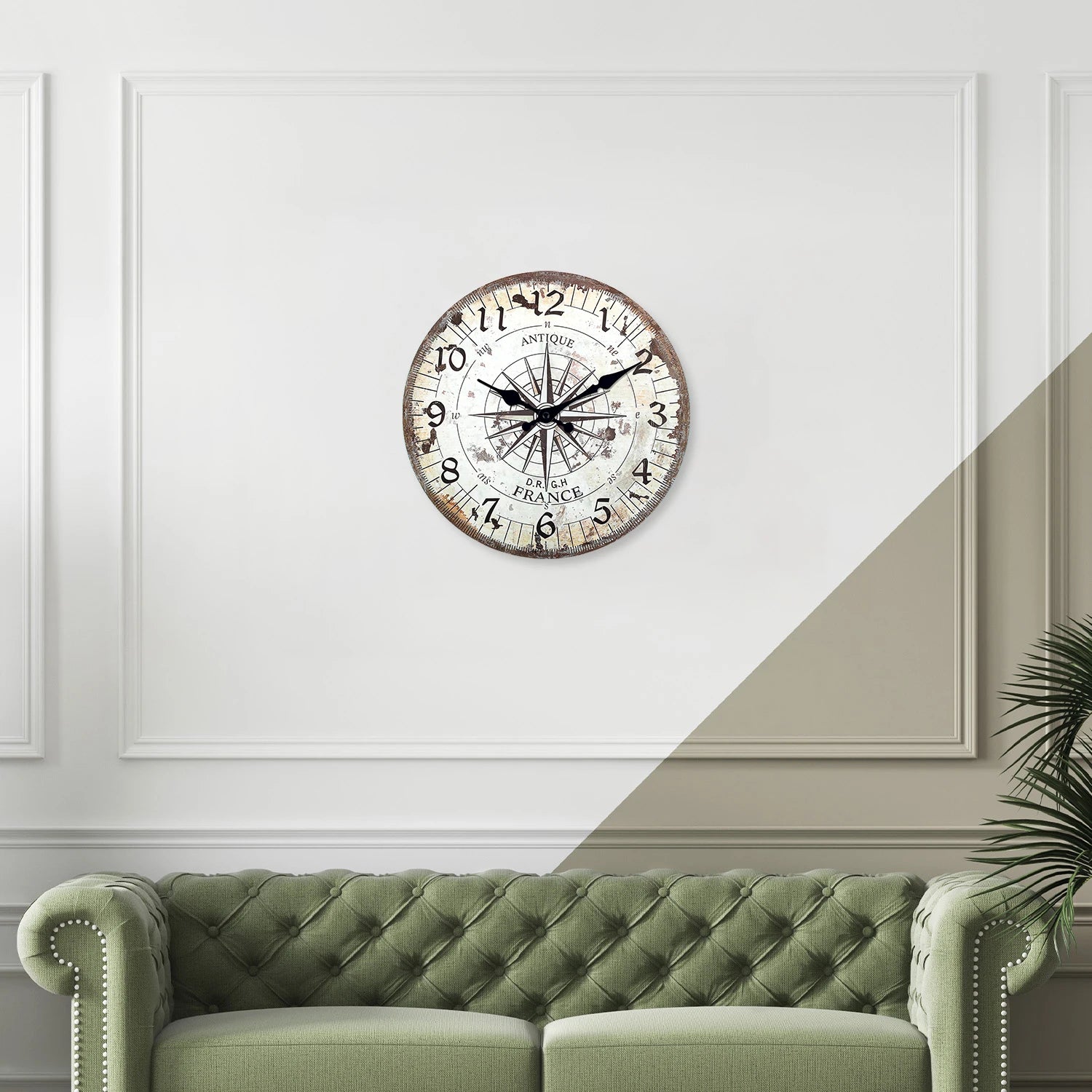 horloge murale en bois motif boussole rétro décoration silencieuse - vue 5 sur 7