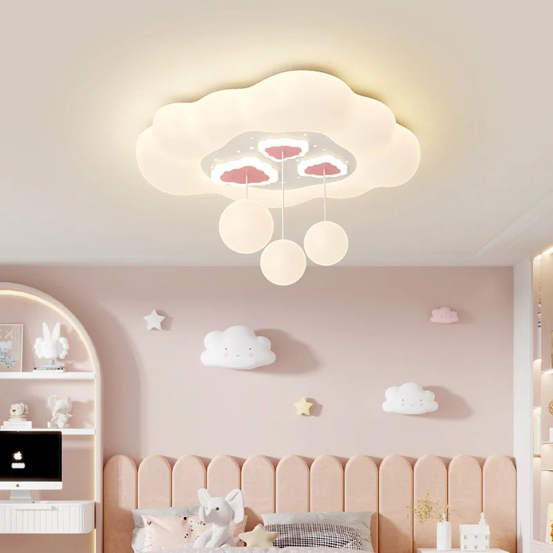 Full Spectrum Pink White Cloud Ceiling Lamps with Hanging Ball AC220V Nursery School Children Bedroom Kids Room Chandelier Light - vue 1 sur 15