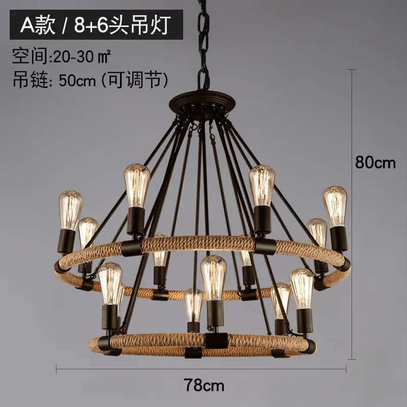 lustre rétro à cordes pour décoration moderne intérieure - vue 8 sur 9