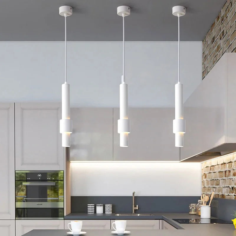 Lamp Modern LED Pendant Light Fixtures, 1-Light Adjustable Cylindrical Ceiling Hanging Light, Black And White Finish Mini Penda - vue 4 sur 14