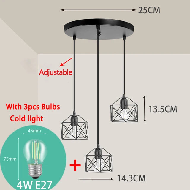 Suspension lampes suspendues Vintage pour plafonnier Cage en métal nordique Led lustre lampe suspendue pour îlot de cuisine - vue 12 sur 12