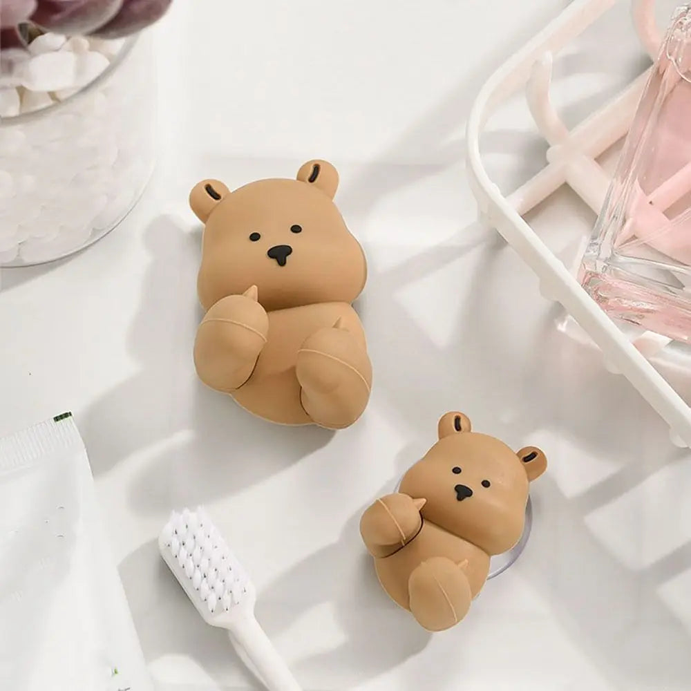 porte-brosse à dents lapin en silicone avec ventouse et crochet rangement - vue 3 sur 8