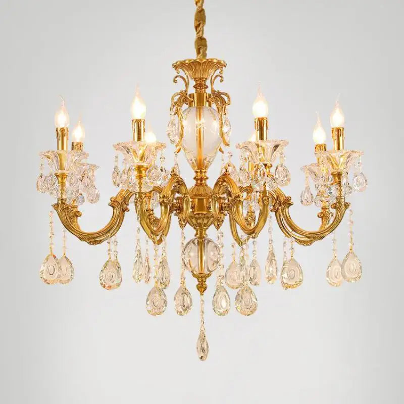 lustre moderne à led en cristal et cuivre - vue 4 sur 9