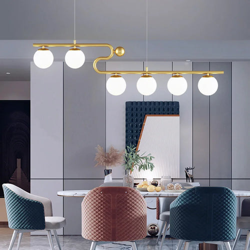 lustre moderne sandyha led avec bande longue et boule de verre - vue 2 sur 12