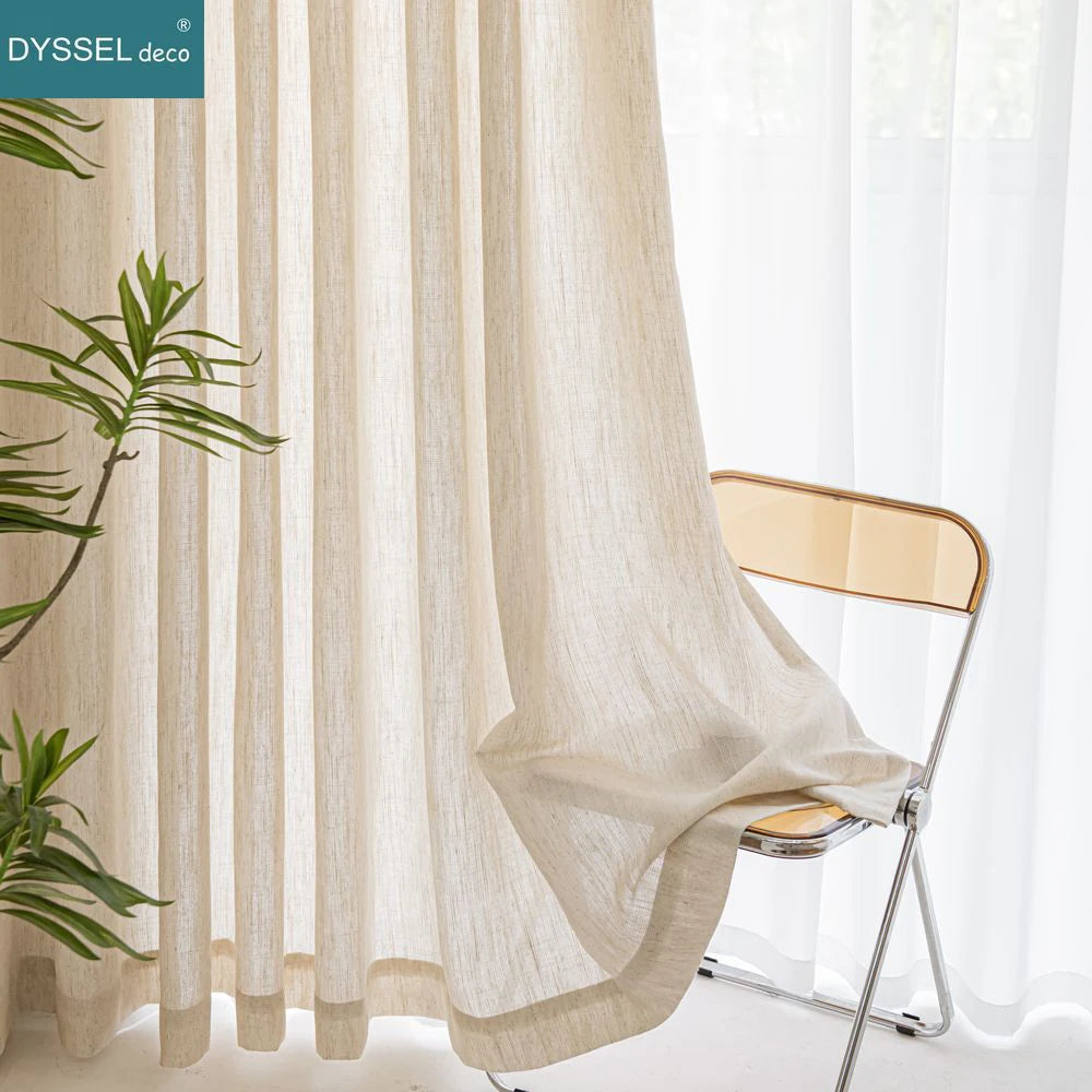 Voilage rideau style lin moderne pour salon chambre - vue 4 sur 7