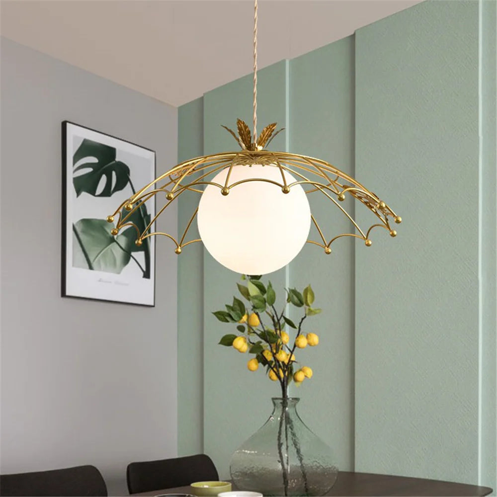 suspension à led en verre avec chapeau doré style nordique pour décoration - vue 4 sur 6