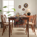 Chemin de table jacquard vert floral pompons campagne
