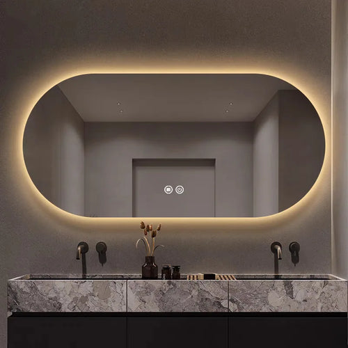 miroir intelligent elliptique lumineux anti-buée trois couleurs mural - vue 5 sur 18