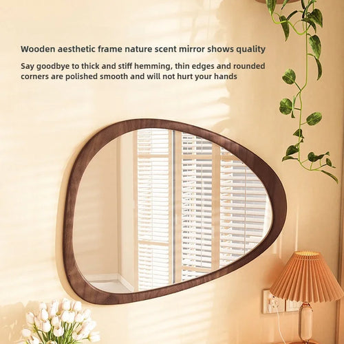 miroir en bois vintage tendance avec verre irrégulier pour maquillage HD - vue 4 sur 10