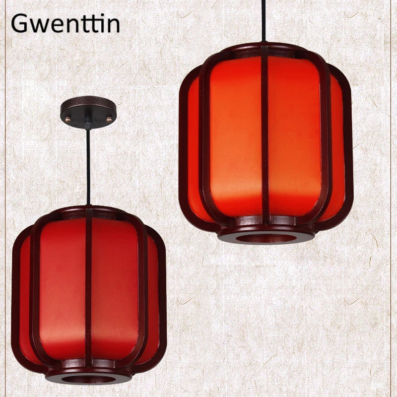 suspension en bois style chinois avec lanterne en peau de mouton - vue 3 sur 10