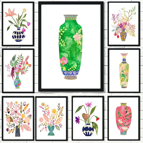 vase à fleurs aquarelle art mural pour décoration intérieure - vue 2 sur 7
