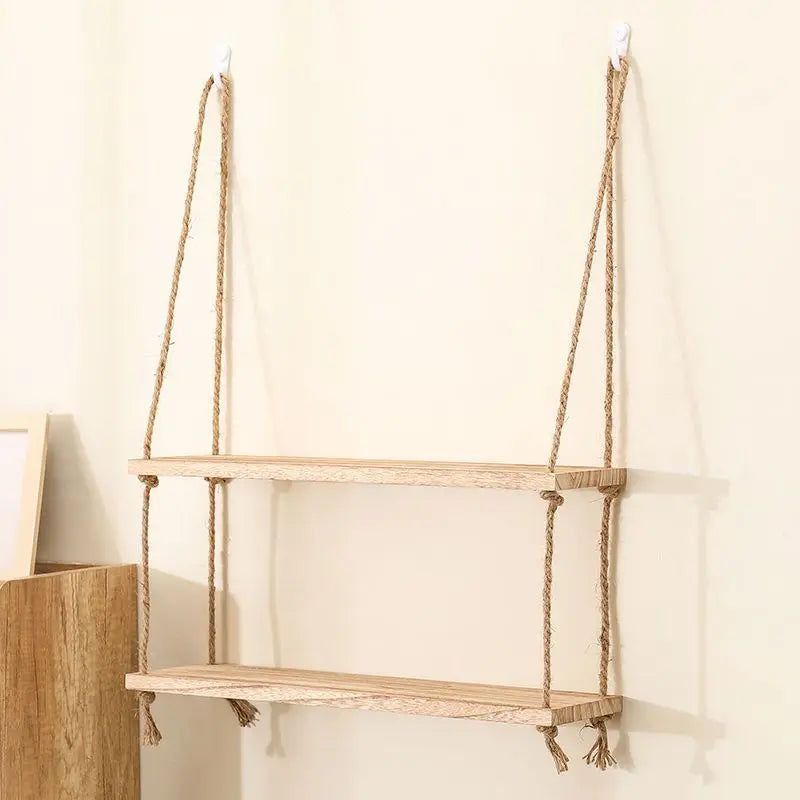 étagère murale en bois avec corde de chanvre pour décoration moderne