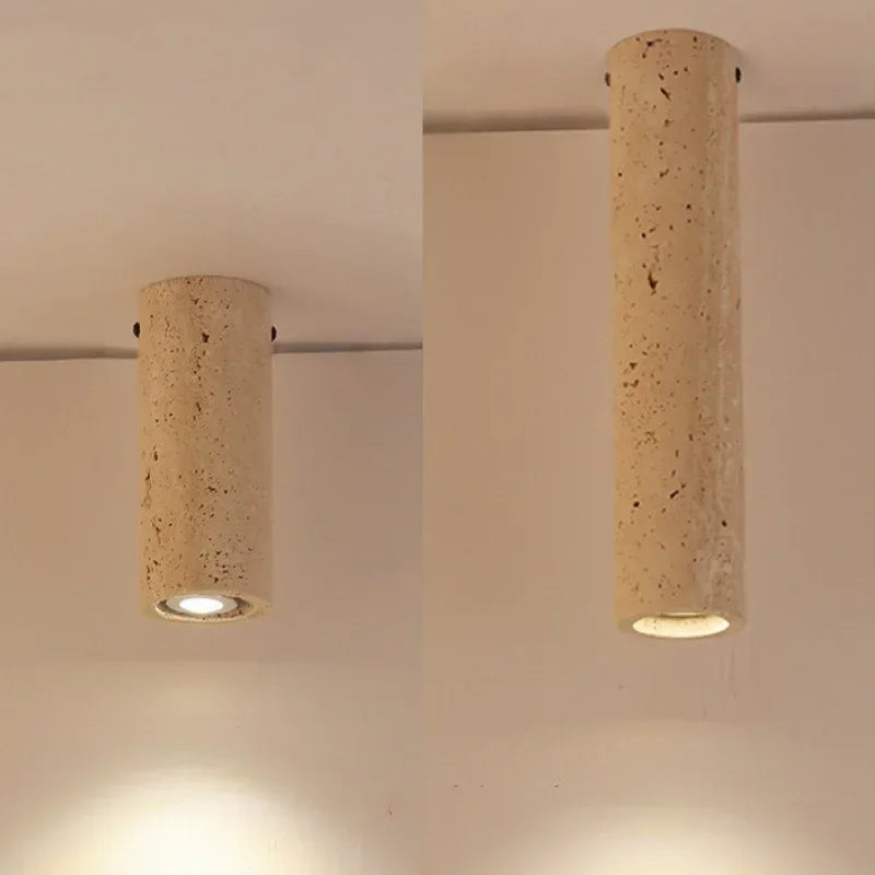 plafonnier cylindrique en travertin jaune clair à montage surface - vue 3 sur 8