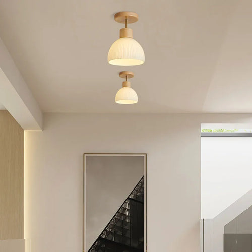plafonnier led bois verre allée couloir vestiaire balcon nordique - vue 4 sur 9