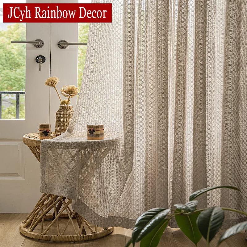 Voilage style japonais aspect lin motifs courbes salon - vue 3 sur 11