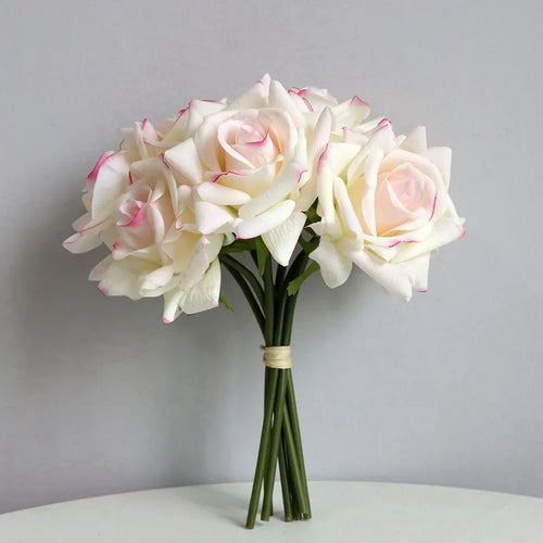 bouquet de roses artificielles à bords bouclés pour mariage et décoration - vue 4 sur 14