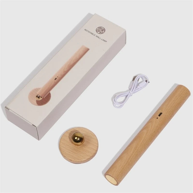 applique murale magnétique rotative en bois avec chargement usb et gradation tactile - vue 6 sur 7