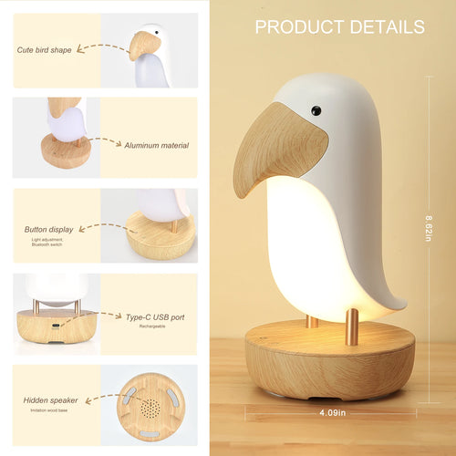 Toucan oiseau veilleuse Usb Rechargeable Lampe de Table Bluetooth Lampe chambre décor cadeau de noël pour enfants éclairage intérieur - vue 4 sur 10