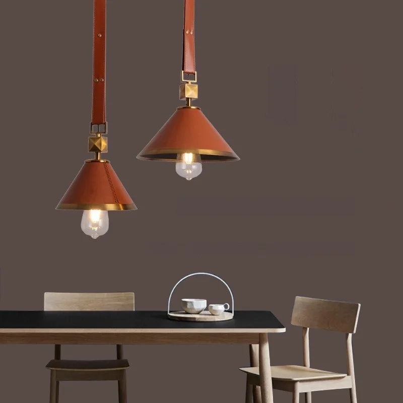 lustre moderne en cuir avec suspension lumière et verre cristal - vue 2 sur 14