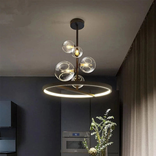 lustre moderne en verre transparent avec bulles en métal - vue 5 sur 10