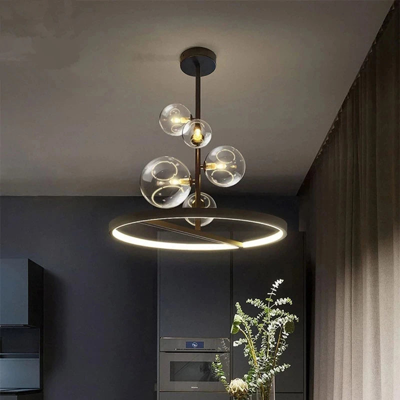 lustre moderne en verre transparent avec bulles en métal - vue 4 sur 10