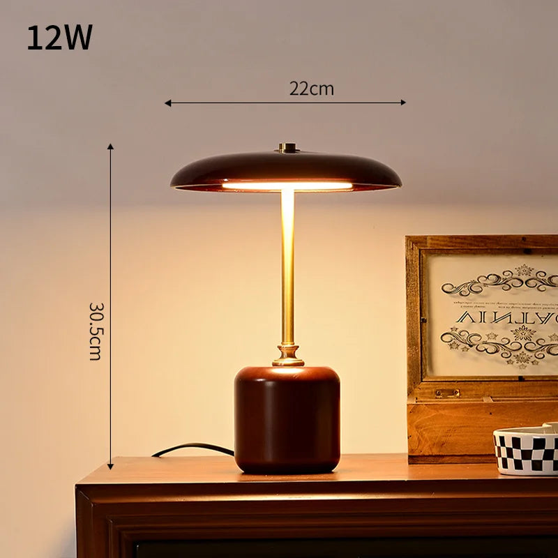 lampe à poser rétro en verre bois et cuivre design artistique - vue 7 sur 8