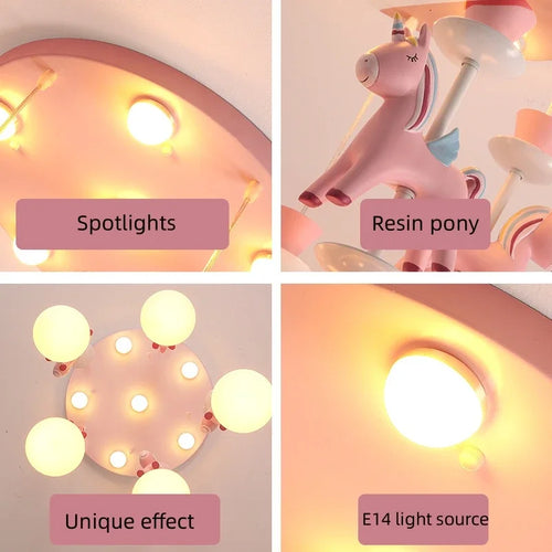 lustre led moderne carrousel pour enfants style princesse - vue 6 sur 12