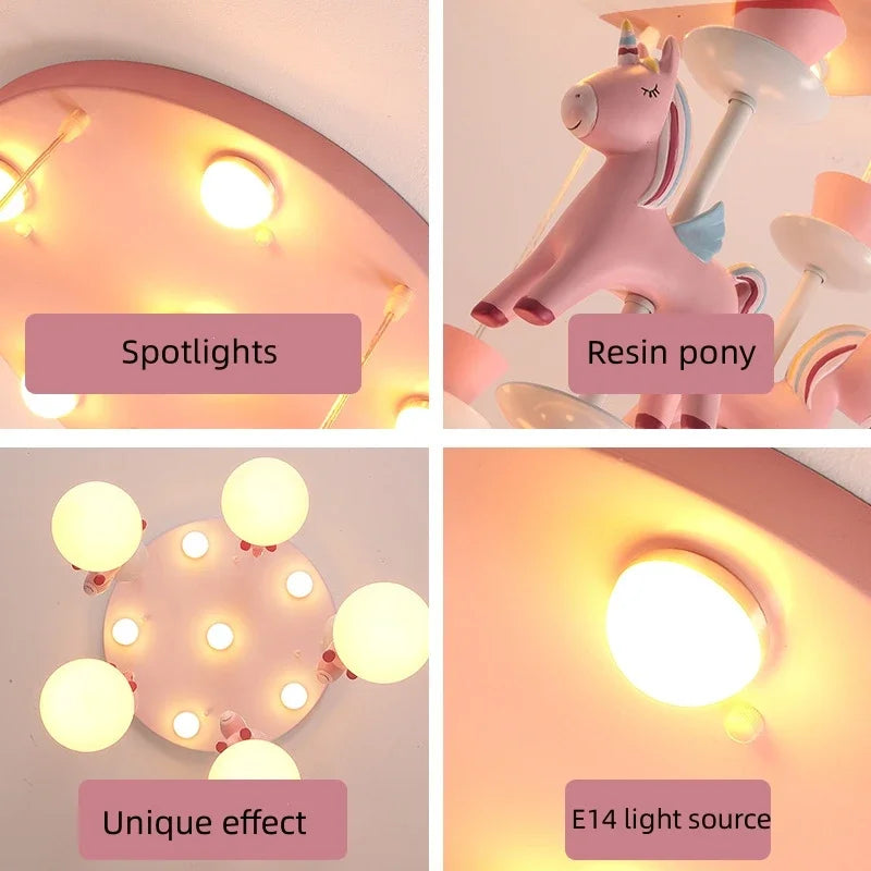 lustre led moderne carrousel pour enfants style princesse - vue 5 sur 12