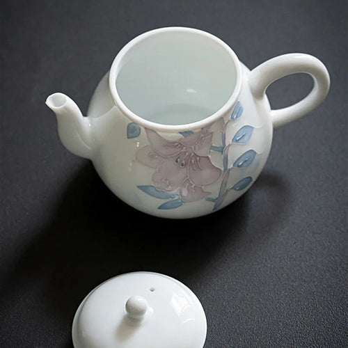 Théière céramique chinoise motifs floraux peints main 160ml - vue 4 sur 7