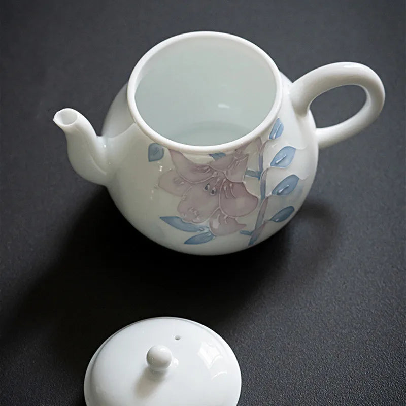 Théière céramique chinoise motifs floraux peints main 160ml - vue 3 sur 7
